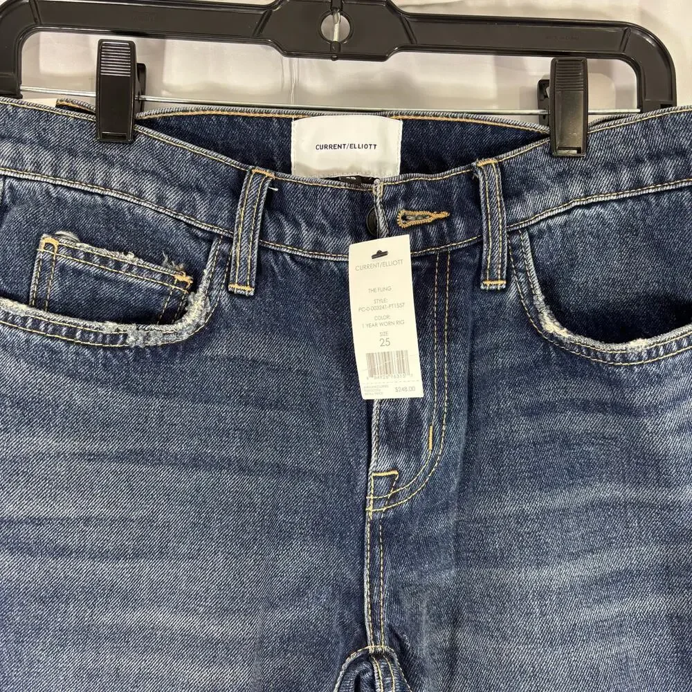 Current/Elliott Blue Medium Wash Straight Leg Jeans NWT Women’s Size 25